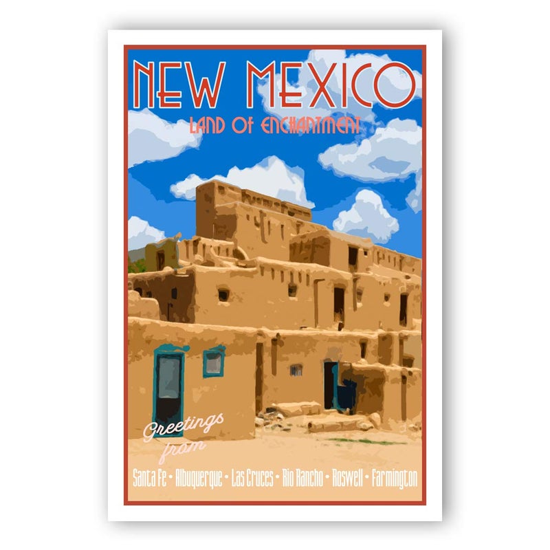 Postcard Fair NEW MEXICO TRAVEL POSTER postcard set of 20 identical postcards. NM state vintage style travel poster post cards. Made in USA. - Image 1
